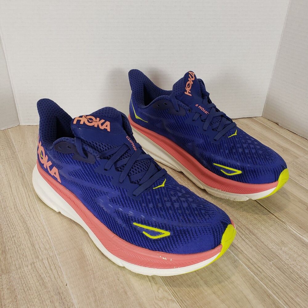 Hoka One One Clifton 9 Shoes Womens Size 10.5 Evening Sky Coral Running Sneakers